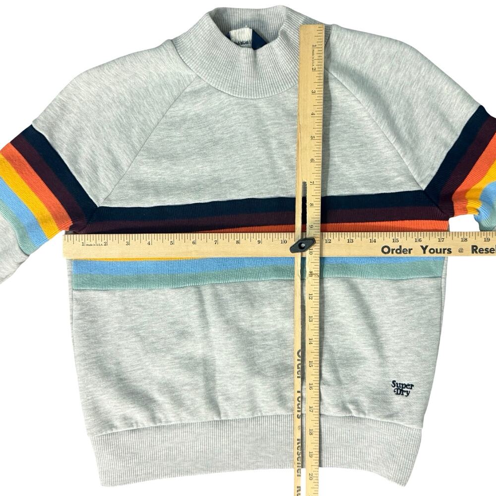 Superdry Grey Vintage Cali Stripe 70s Style Mock Neck Crew Sweatshirt Size 4 - Picture 7 of 11